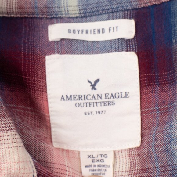 American Eagle Outfitters Boyfriend Fit Womena's XL Slim Fit Long Sleeve Plaid - Picture 8 of 9